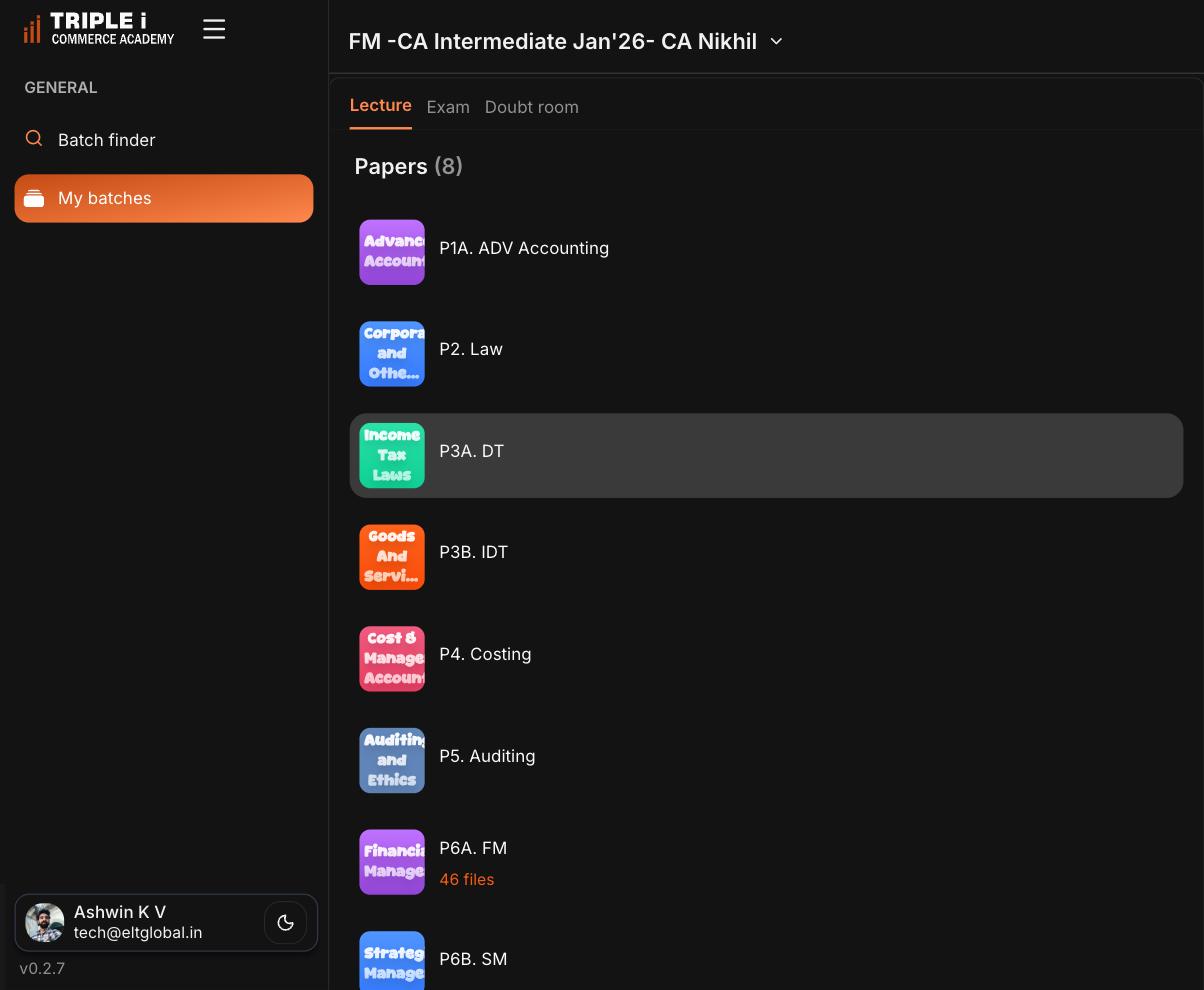 ELT Student Portal: screenshot